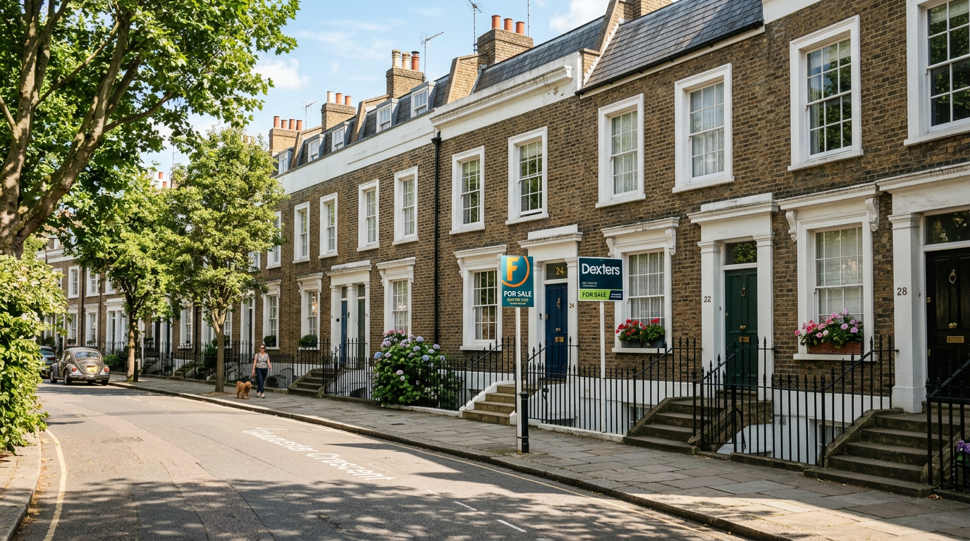Georgian terraced houses for sale in Camden Town street