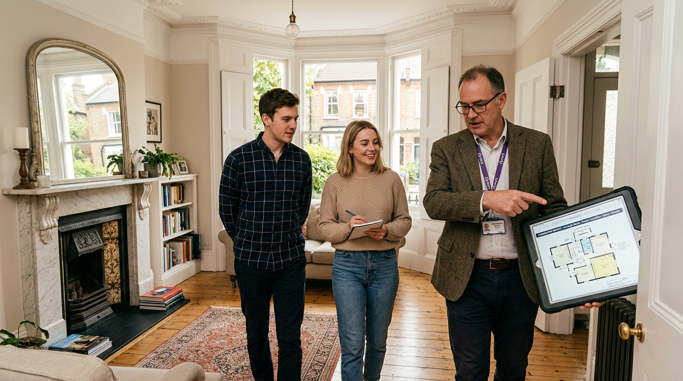 RICS Level 2 homebuyer survey being conducted inside a London flat