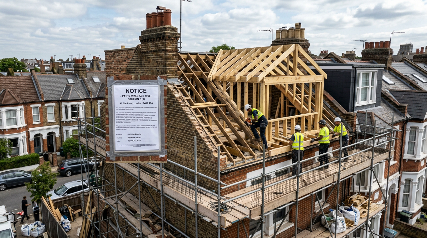 Loft conversion in progress on a Victorian terrace in Camden, triggering Party Wall Act requirements